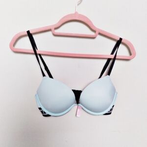 Pink Victoria's Secret Wear Everywhere Light Blue Spell Out Push Up Bra Size 32C